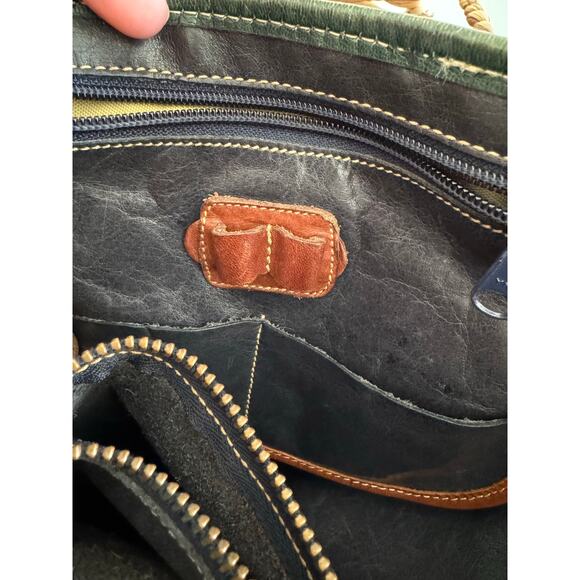 Vintage Brahmin Leather Tote w/Inner Saddle Bag & Forest Green Trim - Picture 7 of 12